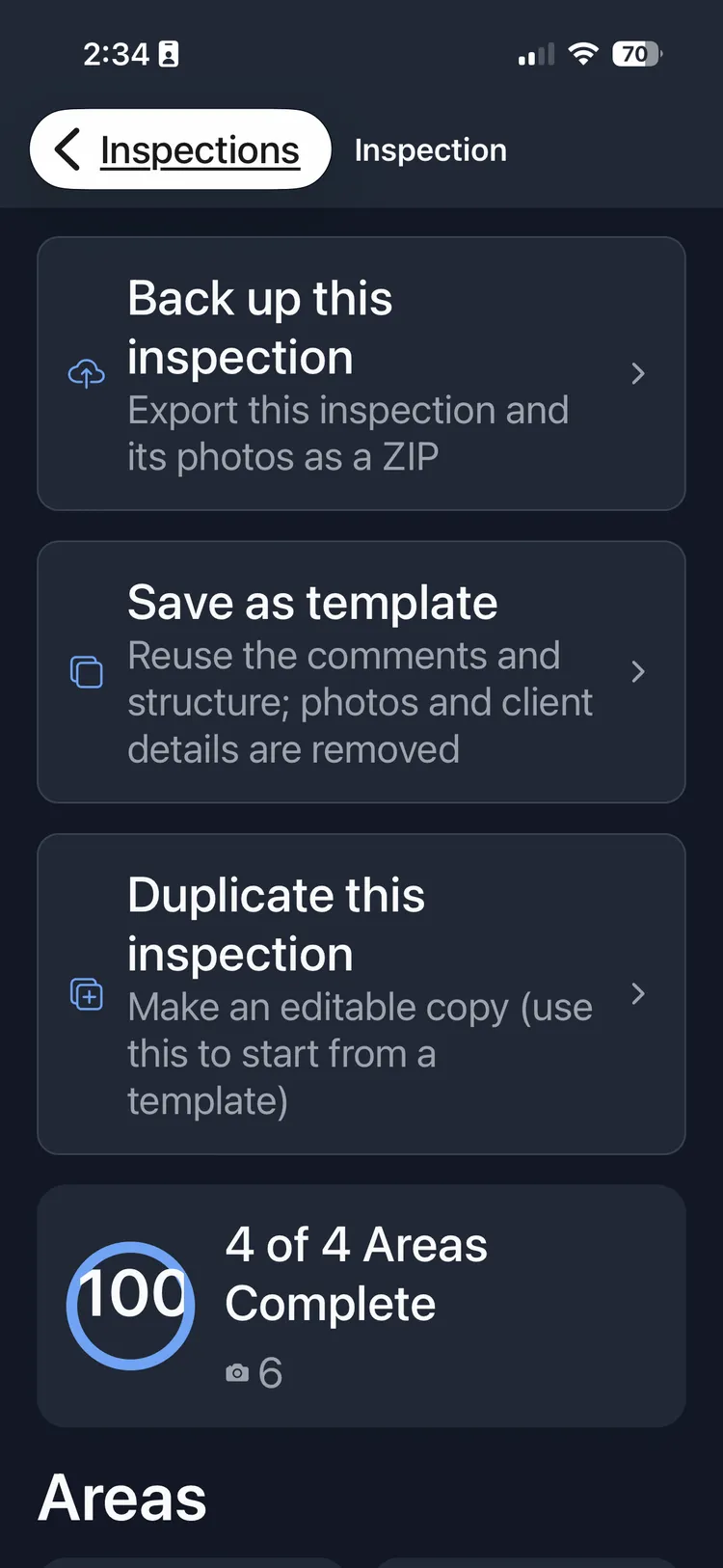 InspectPro inspection templates and duplicated areas